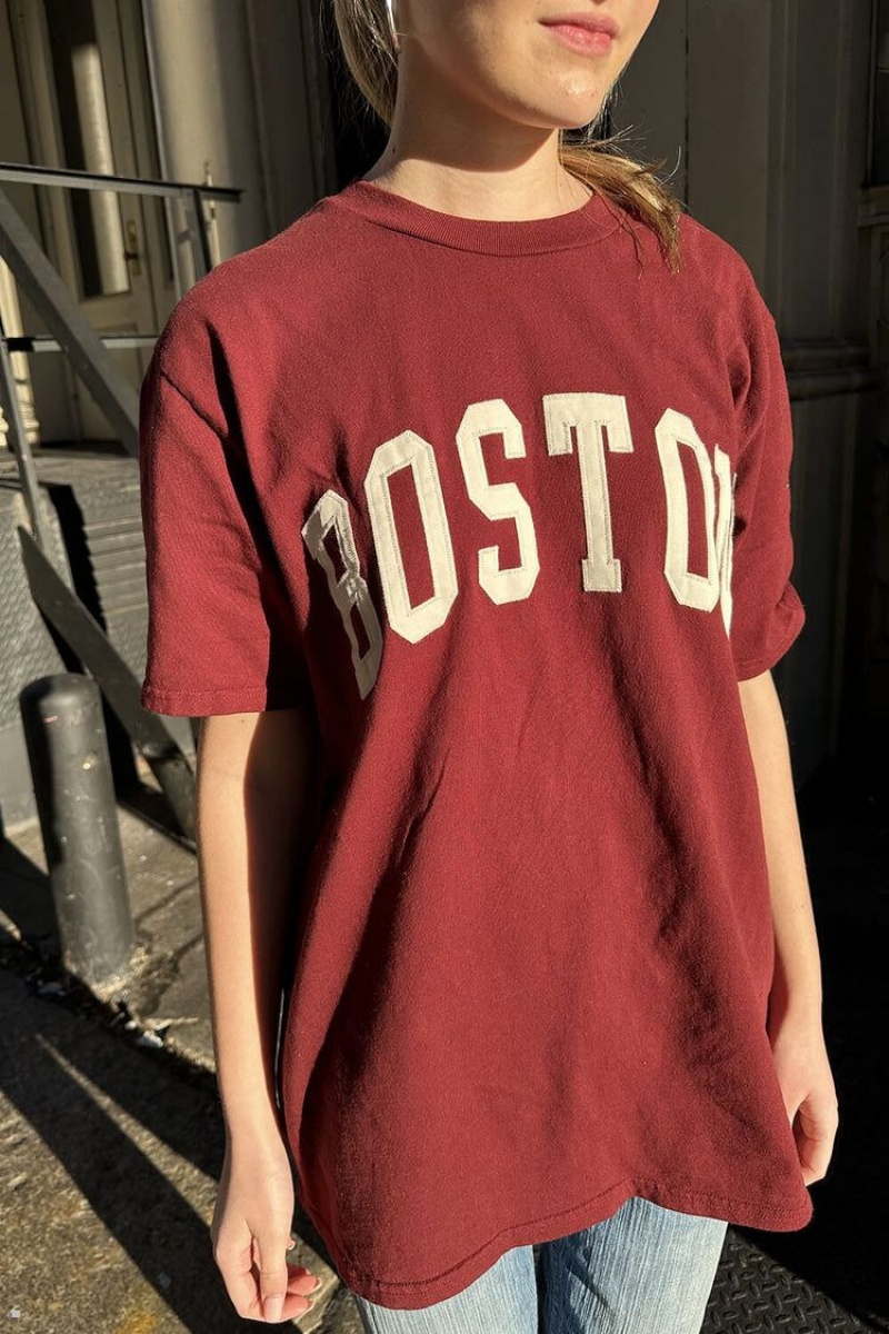 T-Shirt Brandy Melville Presley Boston Bordeaux | DFU-71887805